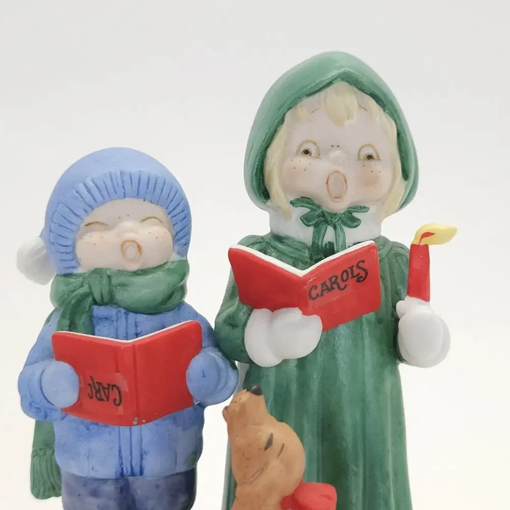 Vtg Christmas Carolers Dog Music Box Deck the Halls Signed Jane McDowell WORKS